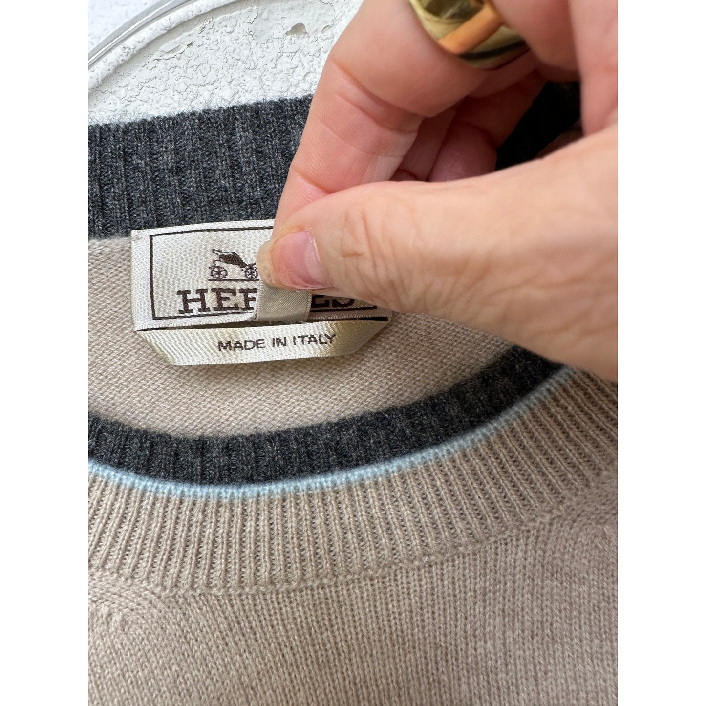 Hermes 100% Cashmere Crewneck Sweater Beige Men’s 2XL Made in Italy