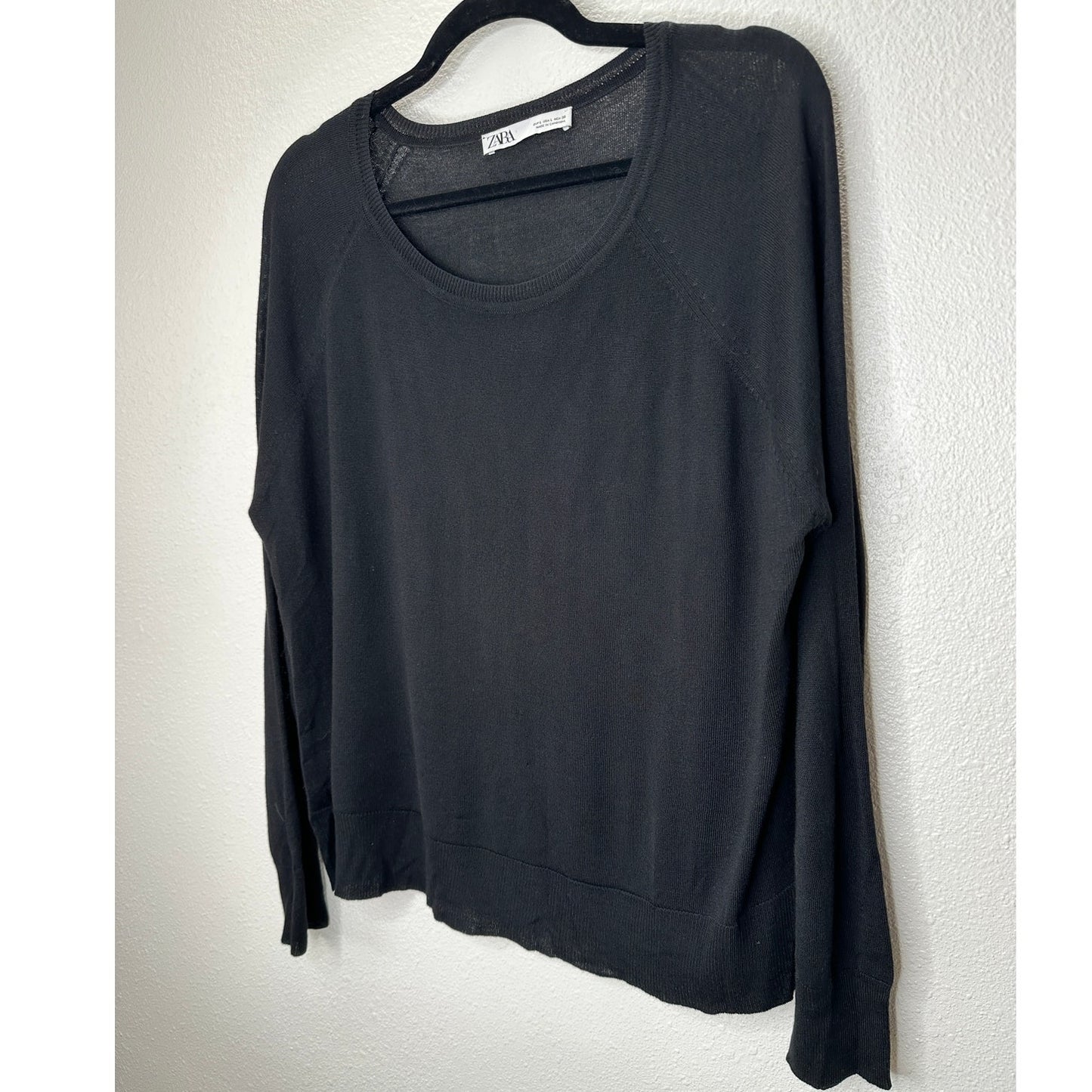 Zara Black Round Neck Long Sleeve Lightweight Thin Sweater Jumper L