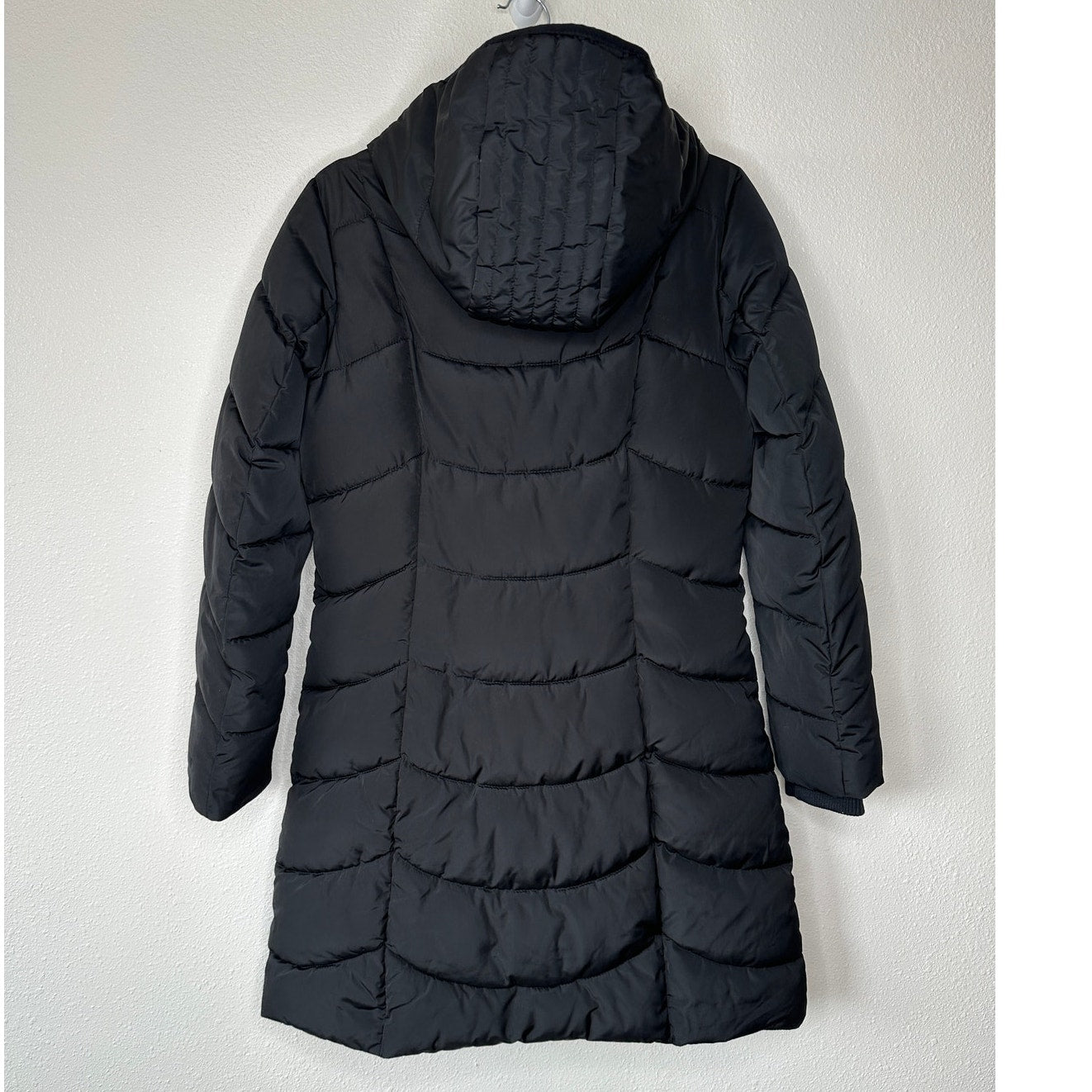 Guess Black Long Line Front Zip Hooded Puffer Jacket S