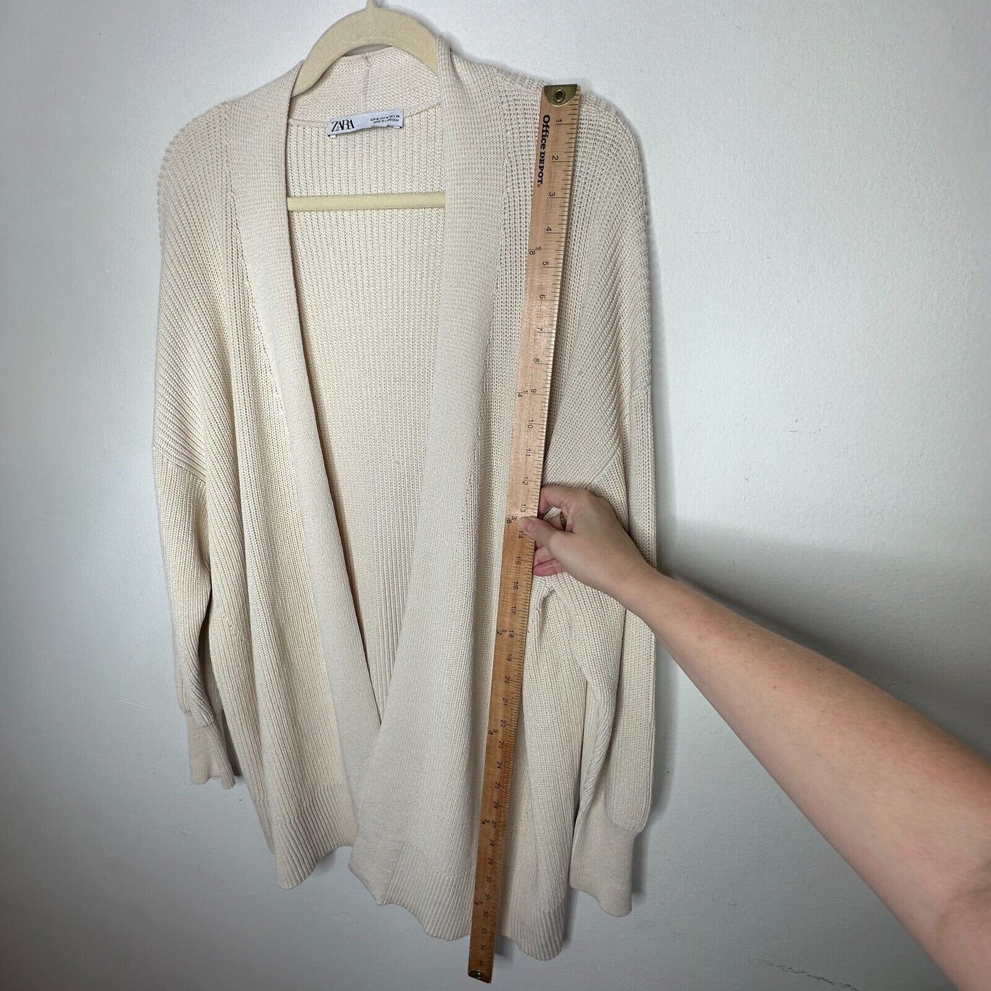 Zara Cream Heavy Ribbed Knit Longline Open Face Cardigan Sweater Ribbed Medium