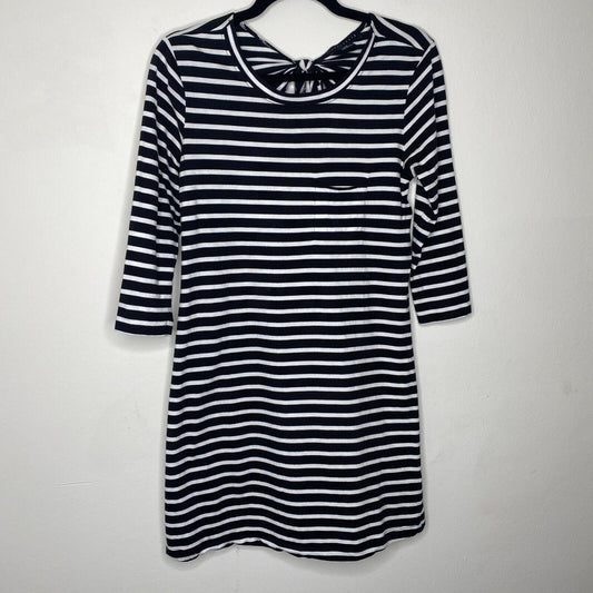 Evereve Sanctuary 3/4 Sleeve Black & White Stripe Open Back Tie Neck Dress XS