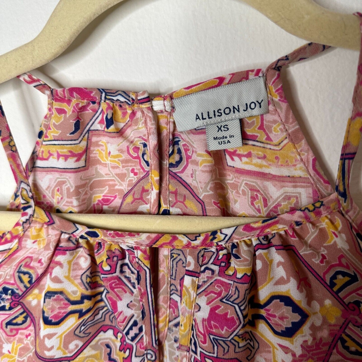 Allison Joy Cute Pink Yellow Blue Aztec Print Sleeveless Halter Neck Blouse XS