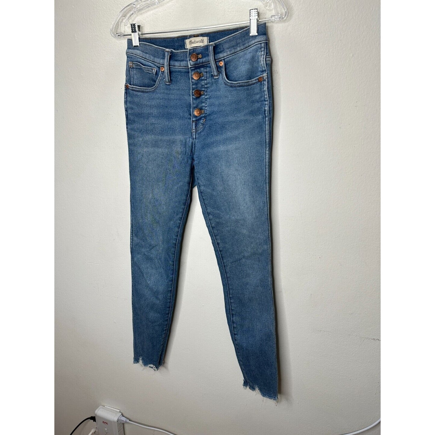 Madewell Medium wash 10" High Rise Skinny Button Fly Raw Hem Jeans 26