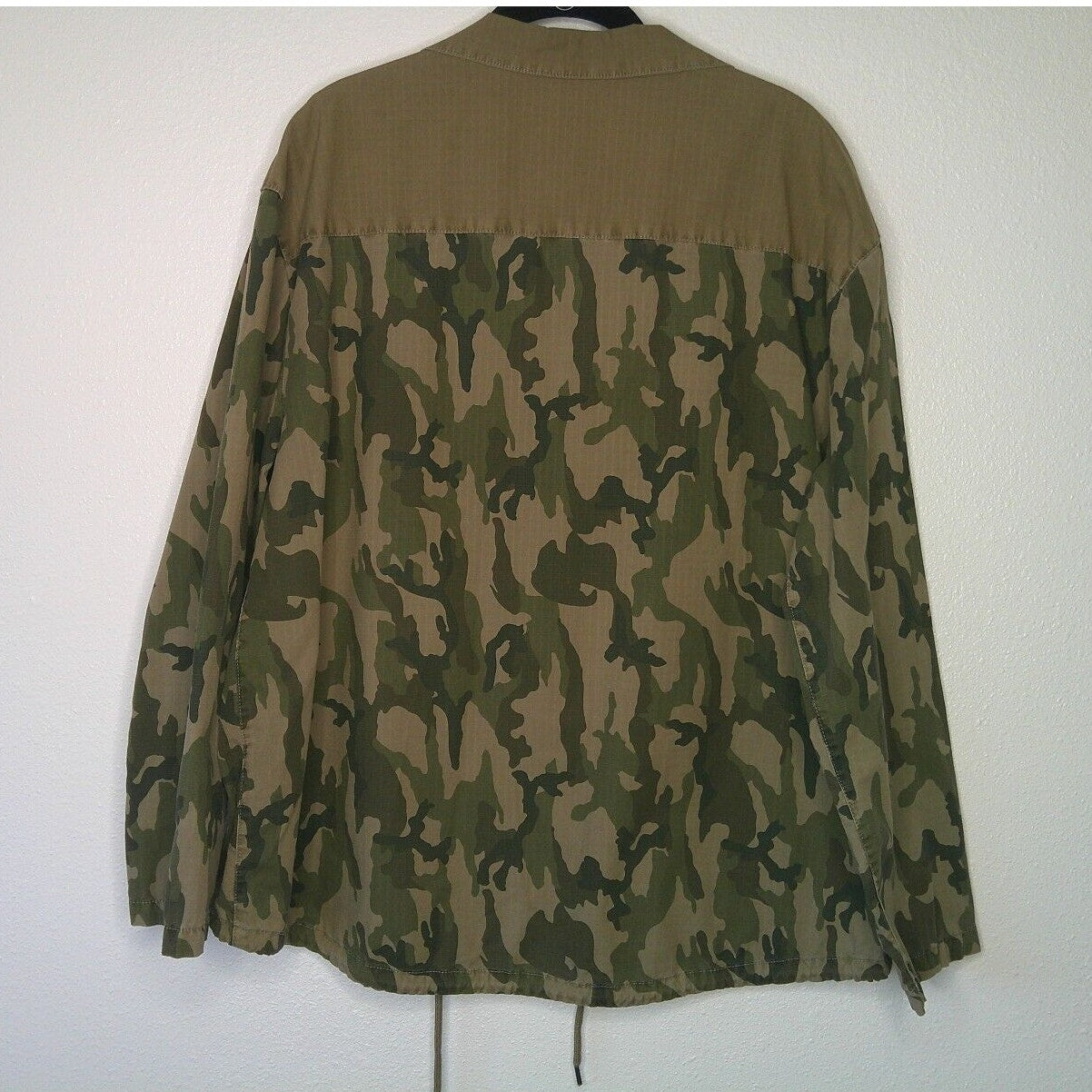 James Perse Army Green Tan Camo Print Zip Band Neck Long Sleeve Jacket 4 / XL