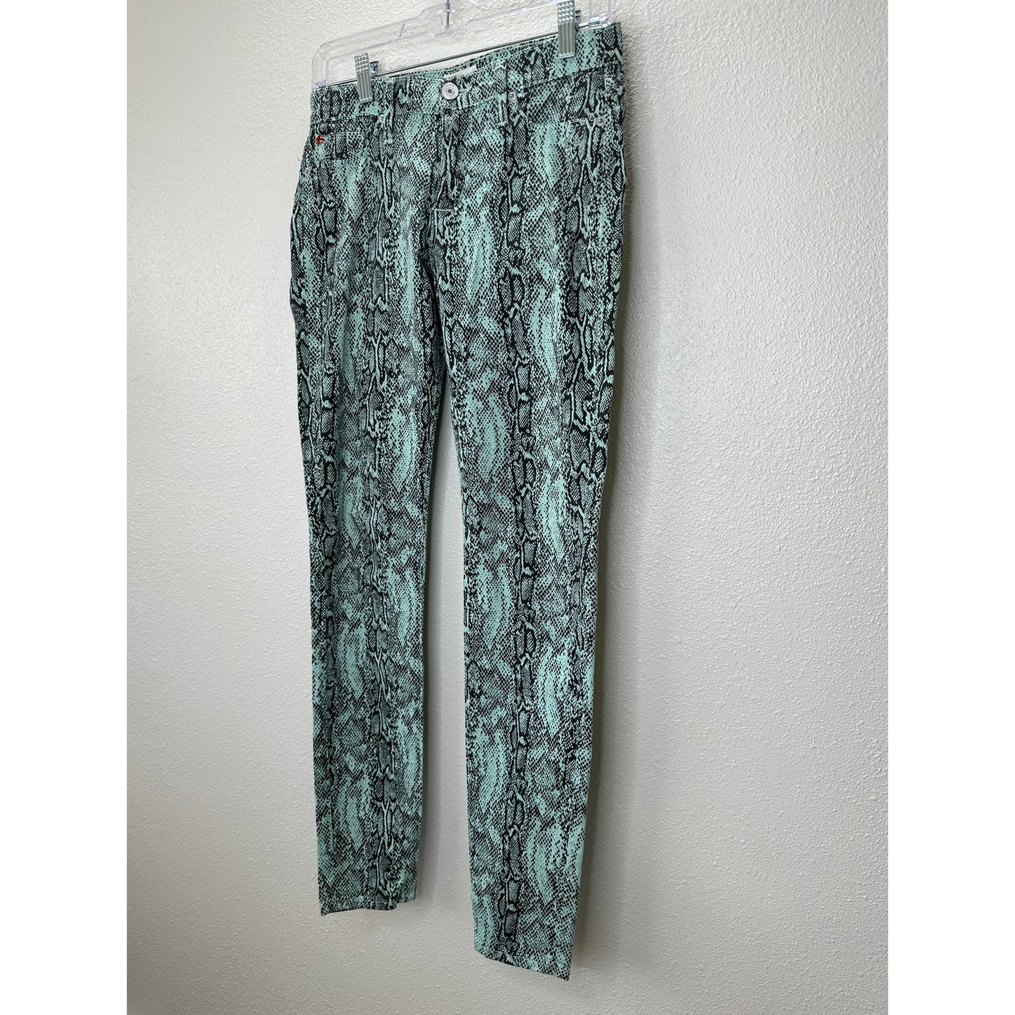 Hudson Aqua Teal & Black Snakeprint Nico Super Skinny Midrise Jean 26