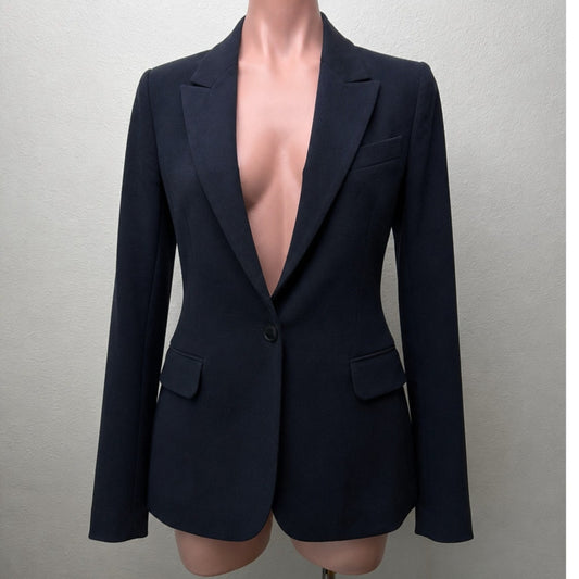 Akris Punto Black Single Button Front Flap Pockets Shoulder Pad Blazer Jacket 2
