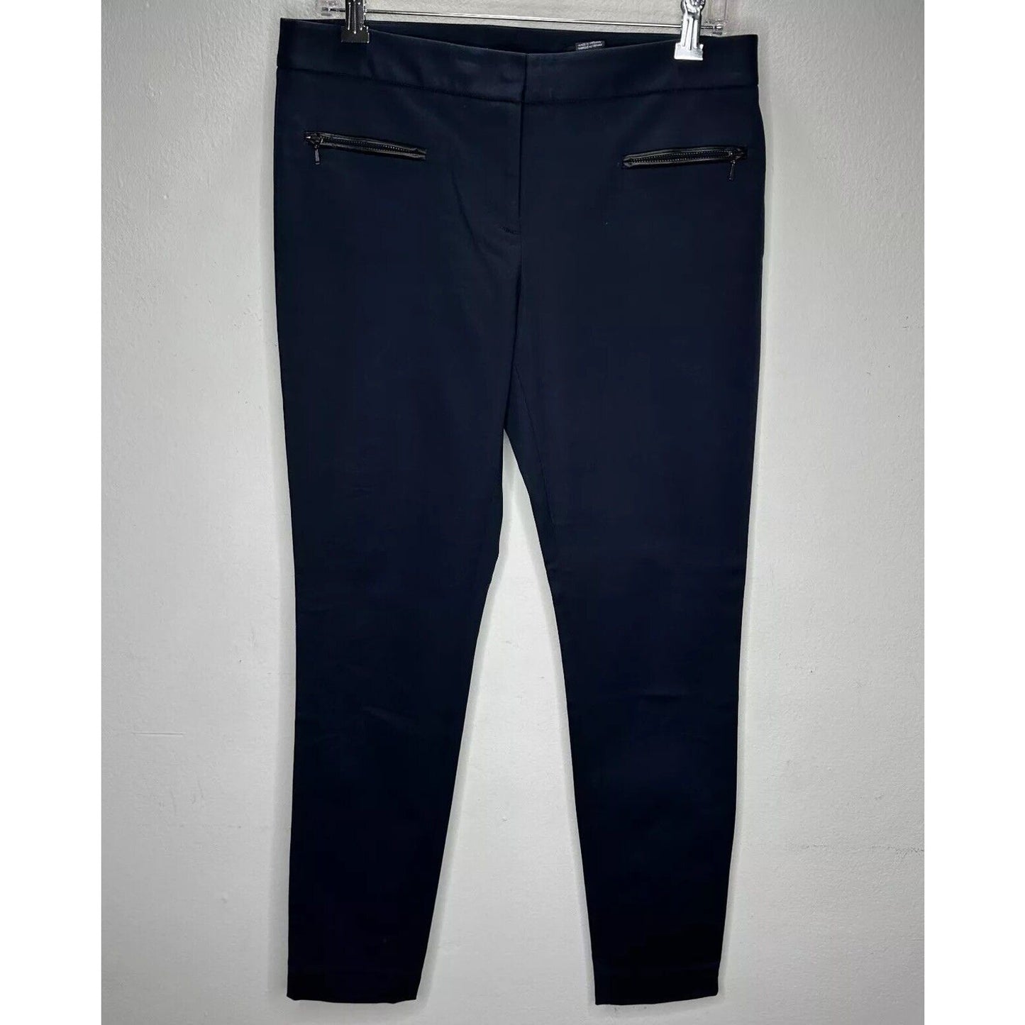 Club Monaco Navy Blue Straight Leg Leather-Lined Zip Pocket AnkleTrouser Pant 8