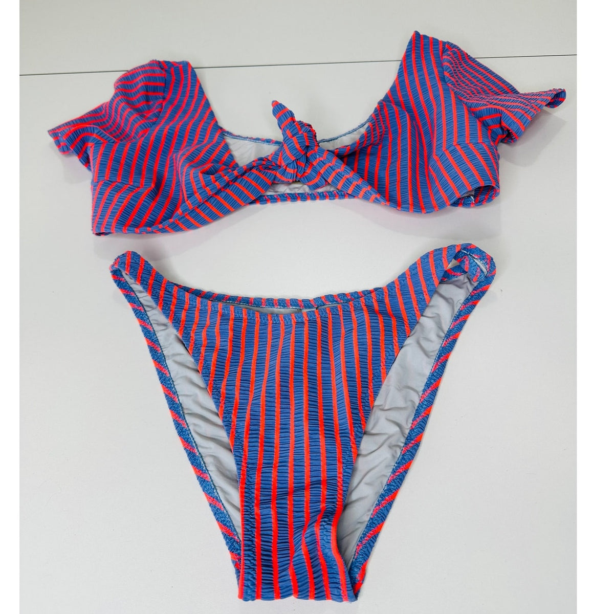 Solid & Striped Lilac & Orange Striped Front Tie Bikini 2 Piece Bathing Suit M