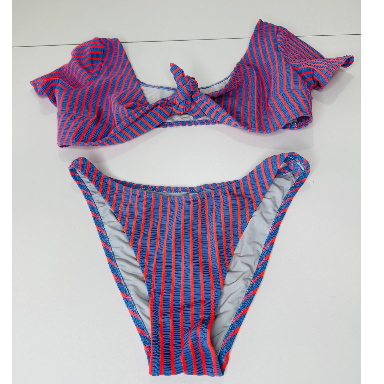 Solid & Striped Lilac & Orange Striped Front Tie Bikini 2 Piece Bathing Suit M