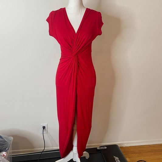 Sabora Red Sexy Deep-V Twist Front Cap Sleeve Bodycon Dress M