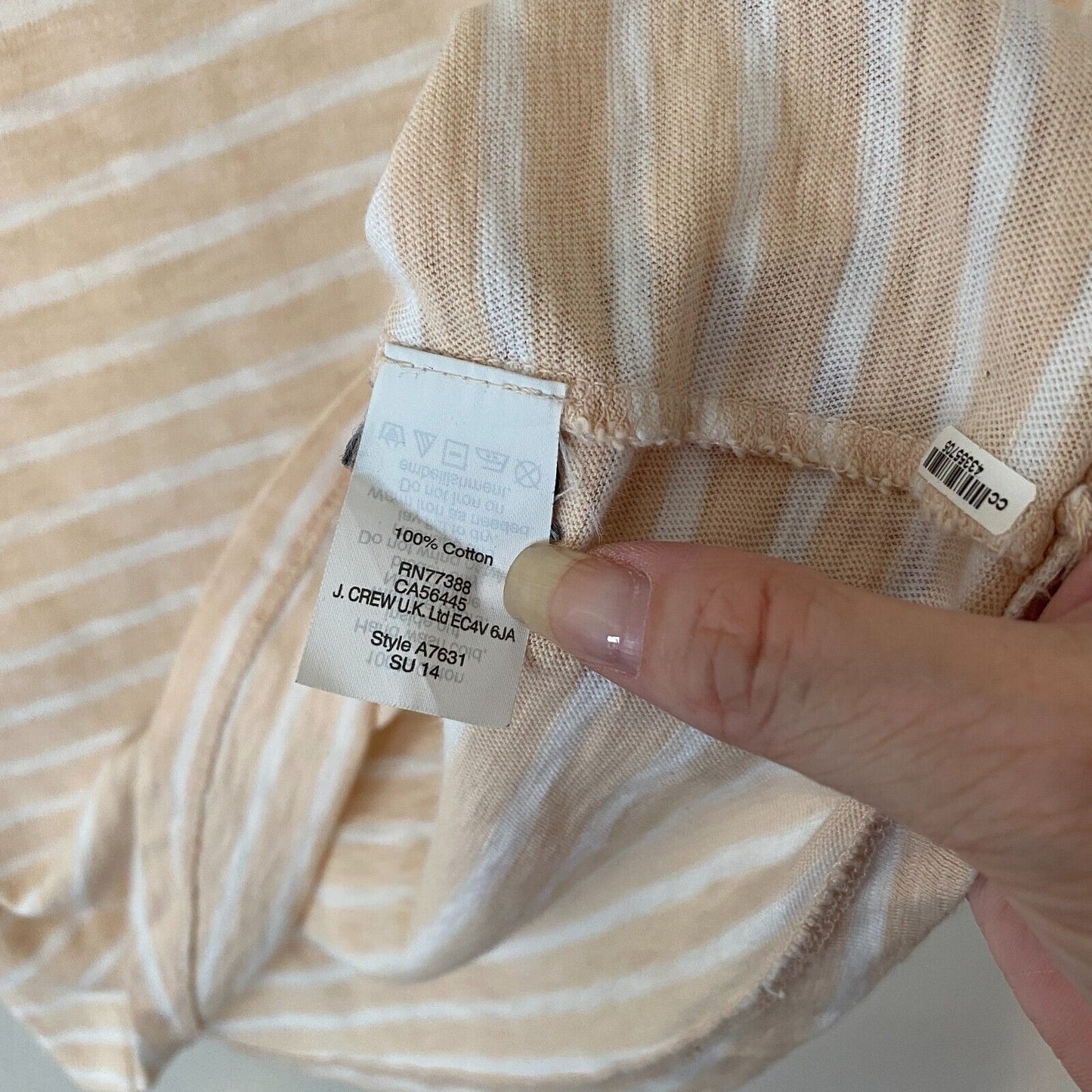 J Crew Jeweled Gem Stone Round Neck Peach and White Striped Painter Tee XS