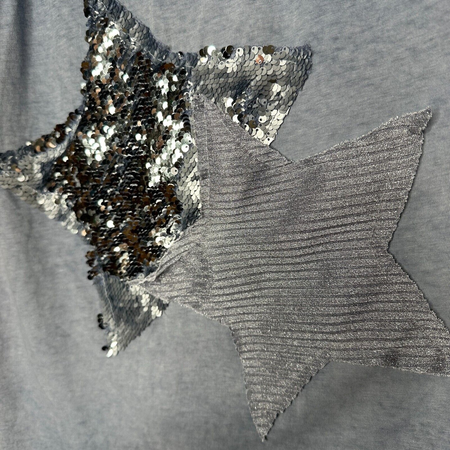 Gray Blue Knit Sleeveless Scoop Neck Tank Top 2 Stars One Silver Sequined Med