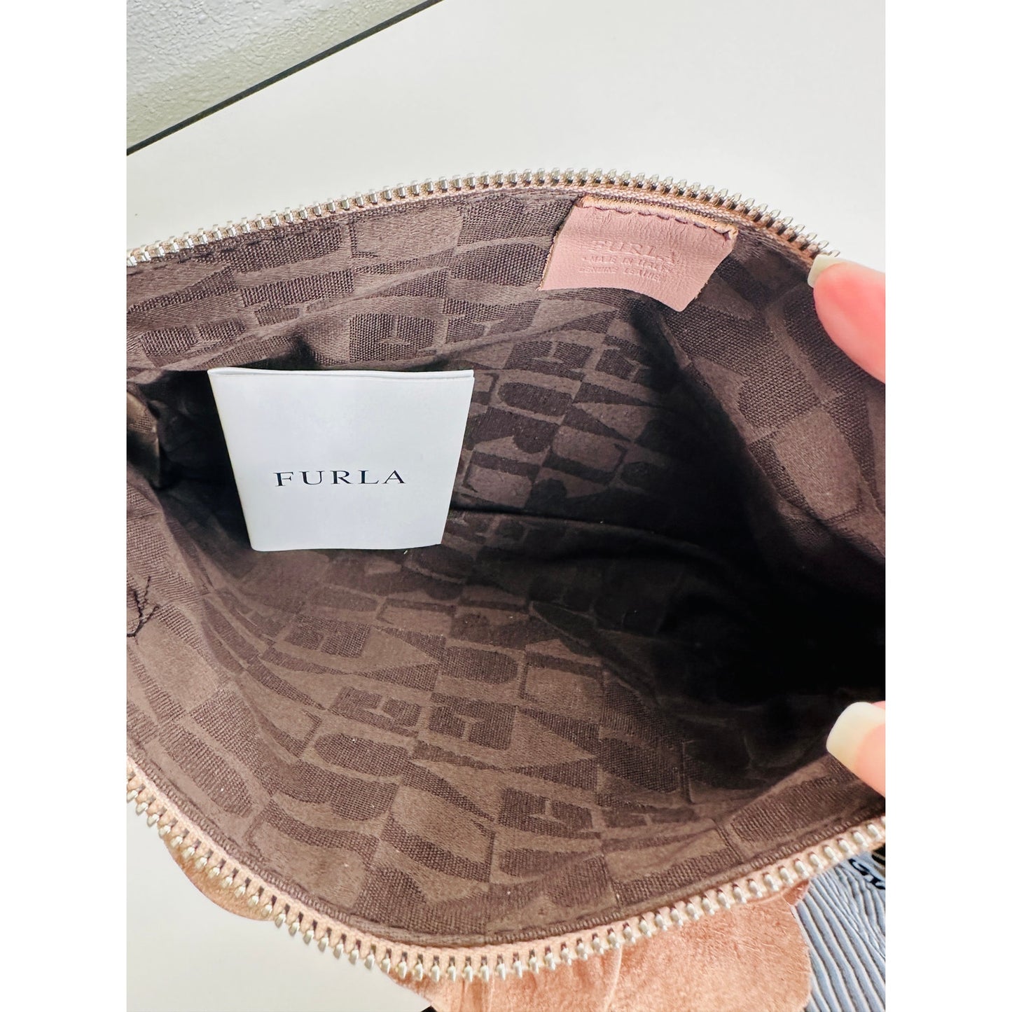 NWOT Furla Dusty Pink Floral Leather Embellished Handbag