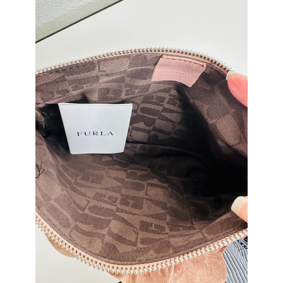 NWOT Furla Dusty Pink Floral Leather Embellished Handbag