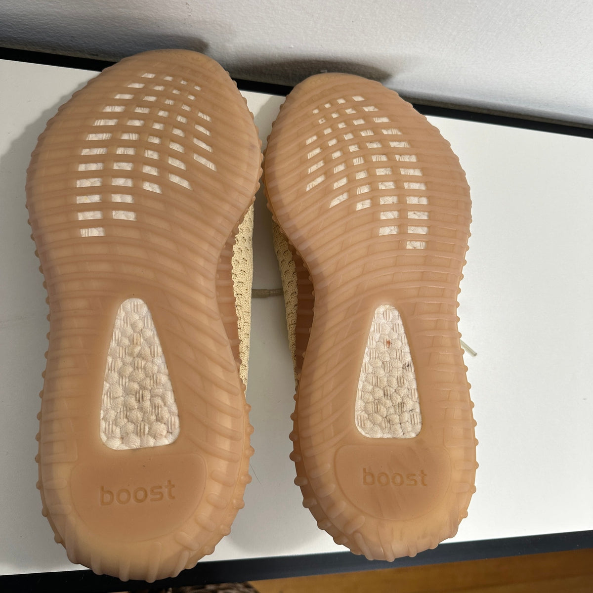Yeezy x Adidas Boost 350 Tan & Blue Linen Fabric Sneakers Shoes 8.5