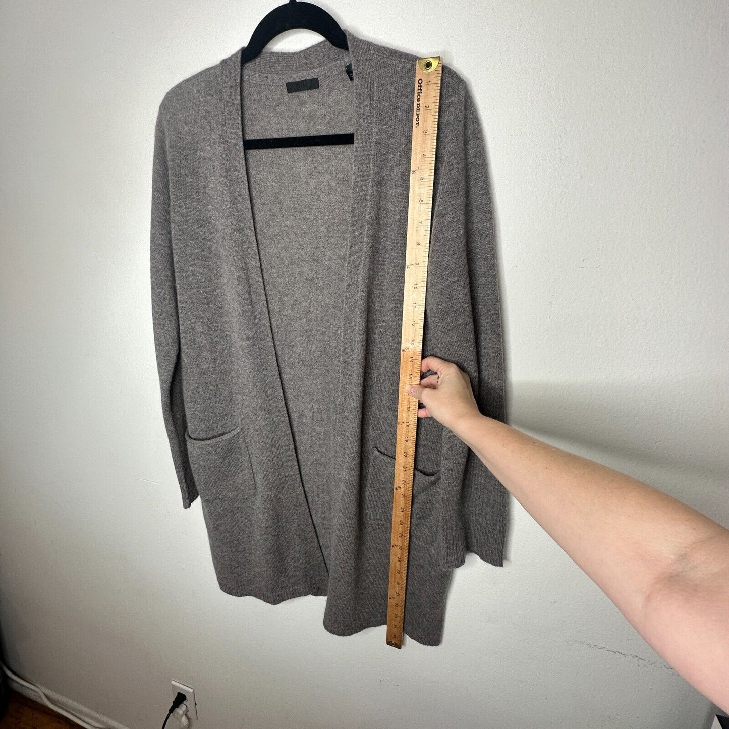 ATM Gray 100% Cashmere Open Front Long Sleeve Patch Pockets Side Slits Med