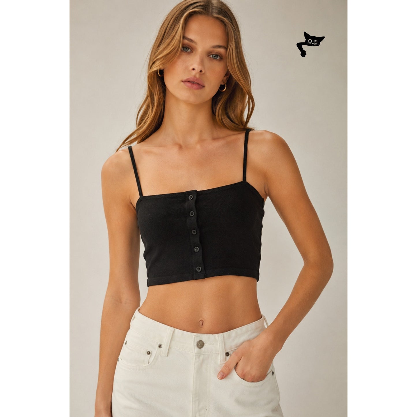 Brandy Melville Black Button Crop Tank Womens XS