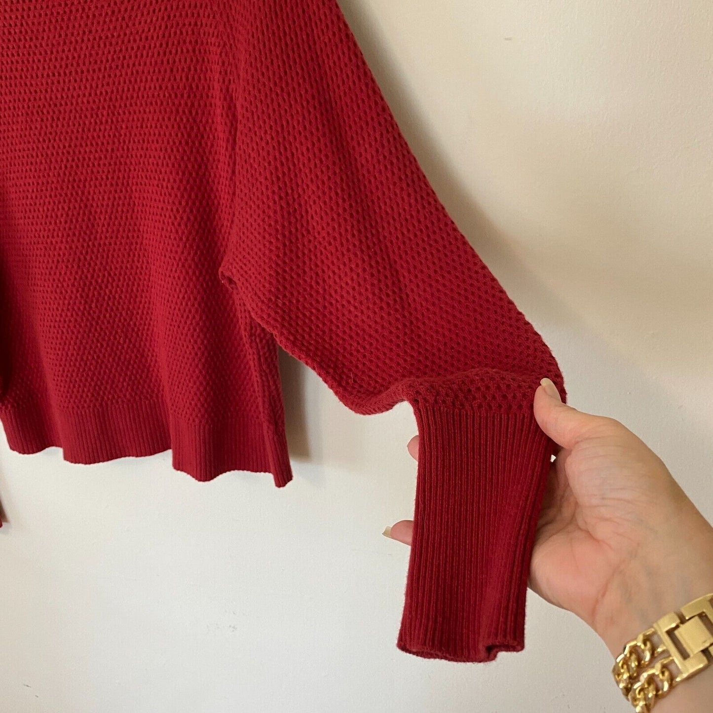 Target Prologue Red Waffle Knit Mock Neck Long Sleeve Sweater S Cotton Wool