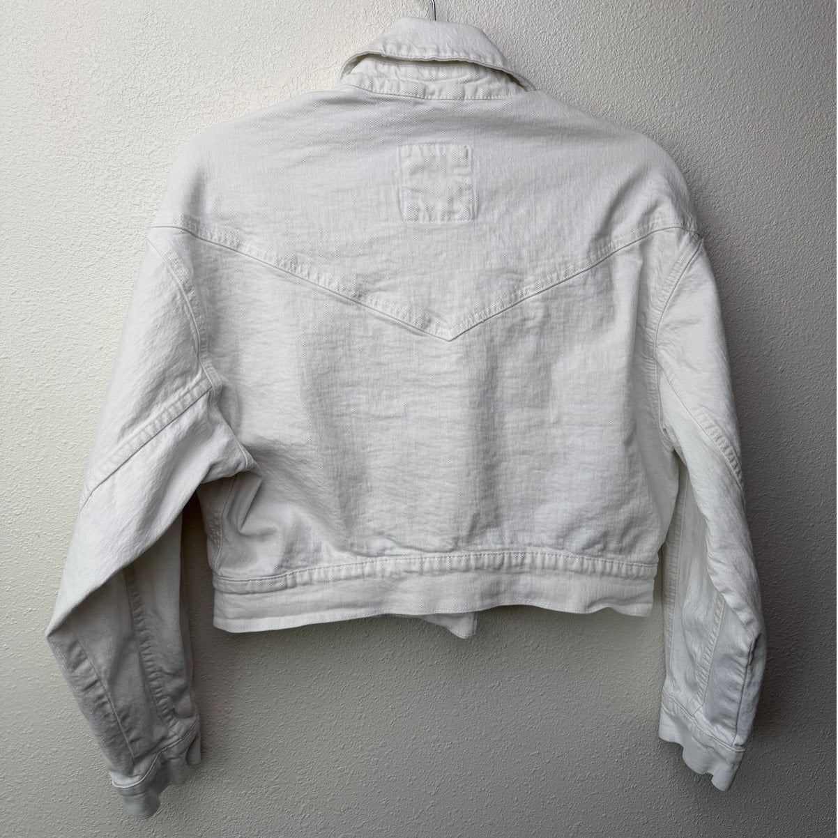 Abercrombie & Fitch White Cropped Zip Front Denim Jacket Size M