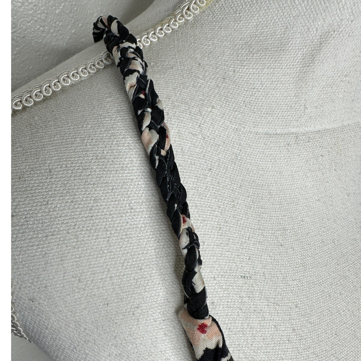 Boho Floral Braided Twist Back Tank Top XS Black Peach Cream Linen Summer Look