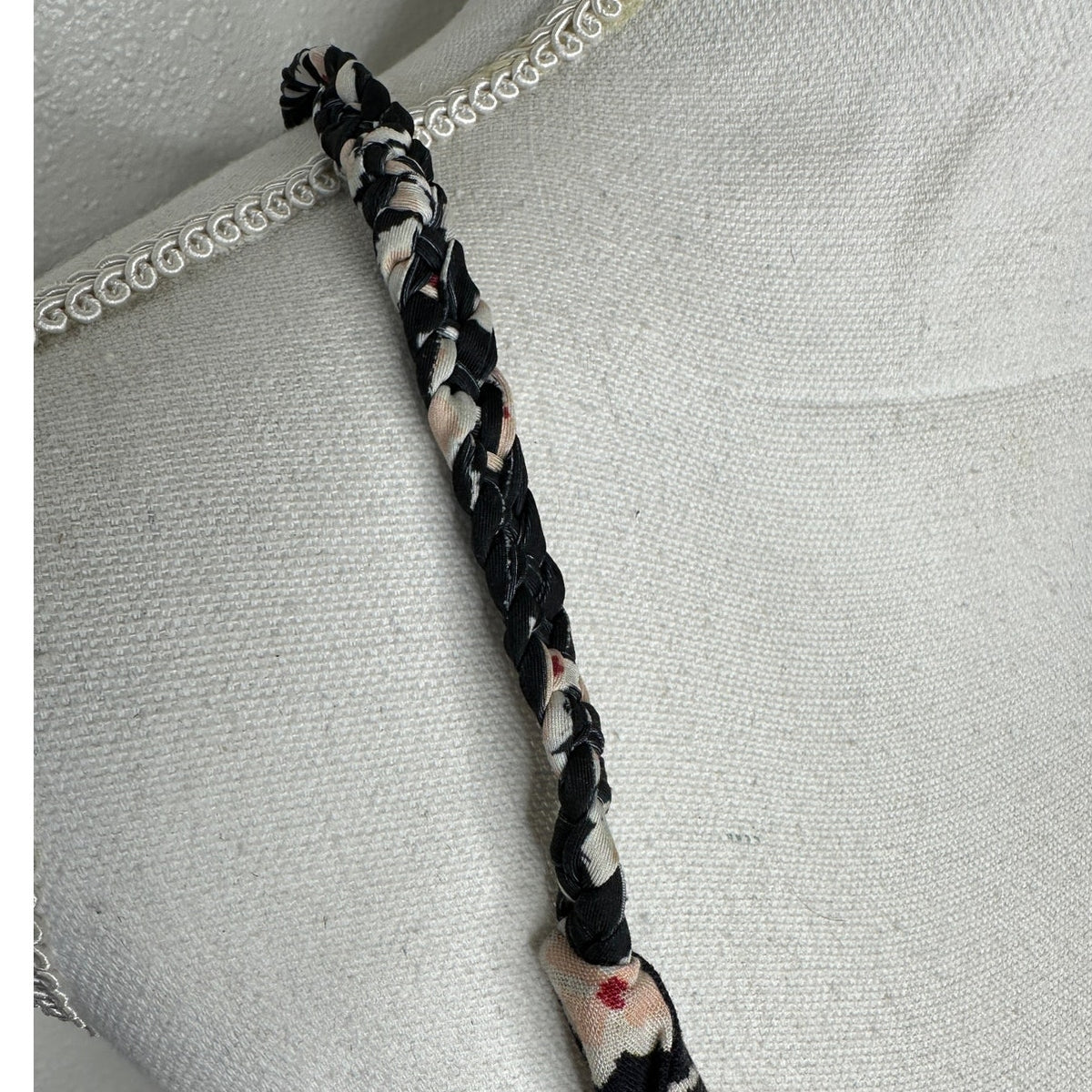 Boho Floral Braided Twist Back Tank Top XS Black Peach Cream Linen Summer Look