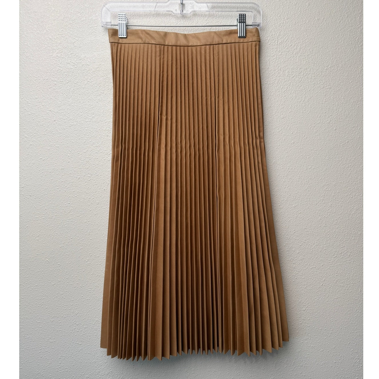 August Getty Atelier Accordion Pleat Leather Maxi Skirt Tan Women's US 4