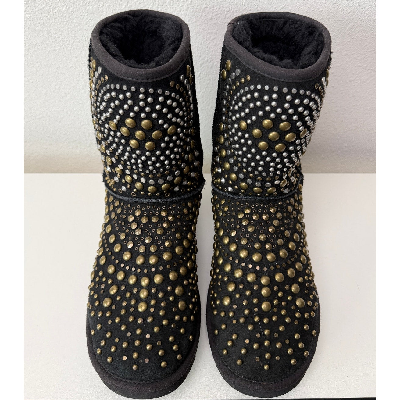 UGG x Jimmy Choo Mandah Studded Boots Black Gold Size 9