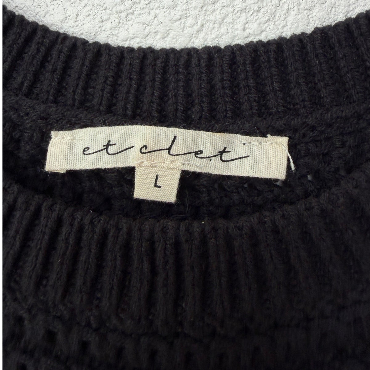 Et Clet Black Crochet Open Knit Wrap Tie Crop Sweater Vest L