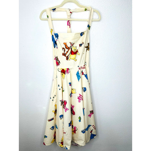 Vintage Cream Winnie The Poo Print Apron Dress Small