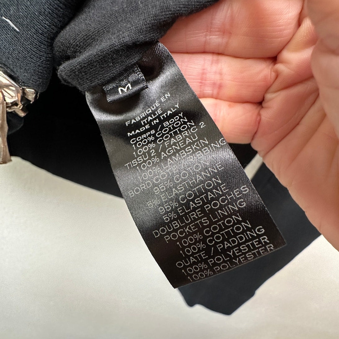 Balmain Black Moto Hoodie Leather-Shoulder Zip Sweatshirt Men M