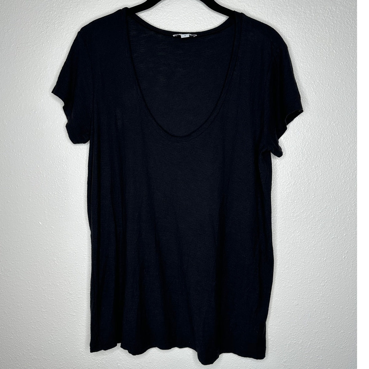 James Perse Black Deep V Round Neck Slub Tee Shirt Cap Sleeve Top 3 / L