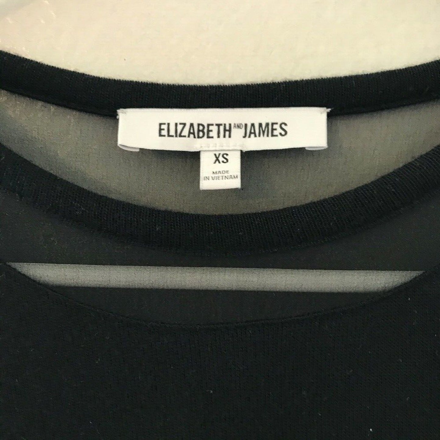 Elizabeth & James Black Sheer Mesh Yoke Long Sleeve Top Open Back Lightweight Knit XS