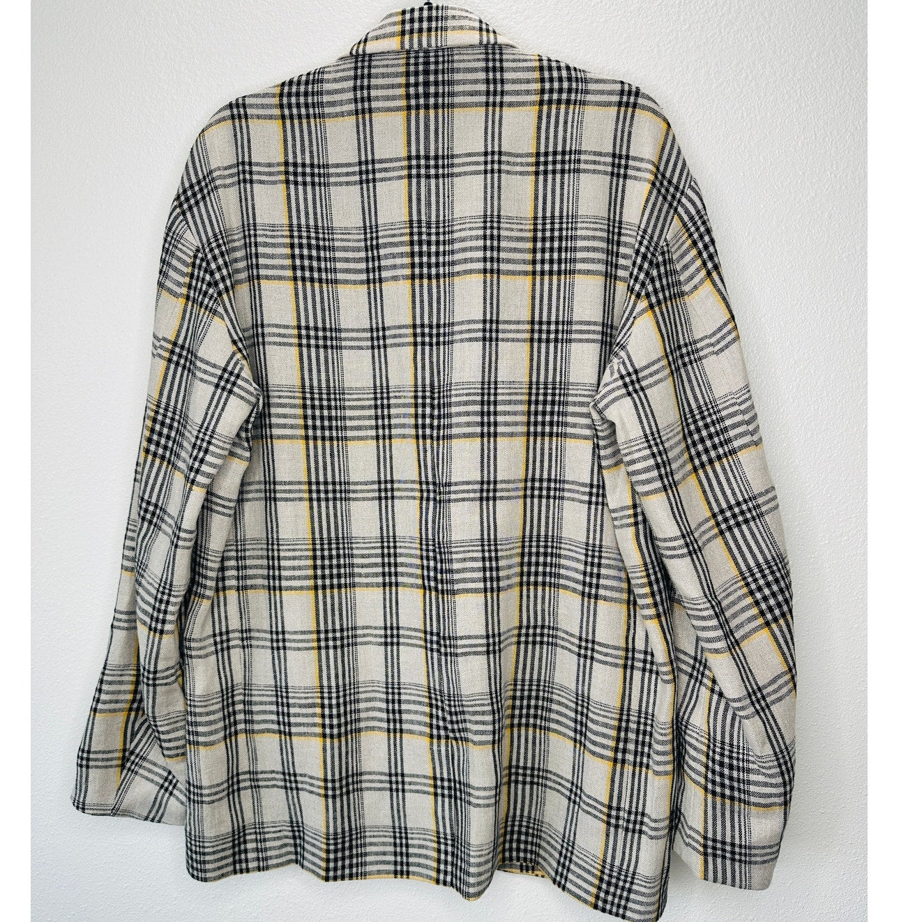 NWT Cristaseya Oversized Linen Blazer Ecru Black Yellow Plaid M
