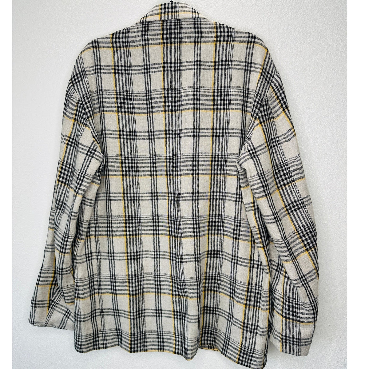 NWT Cristaseya Oversized Linen Blazer Ecru Black Yellow Plaid M