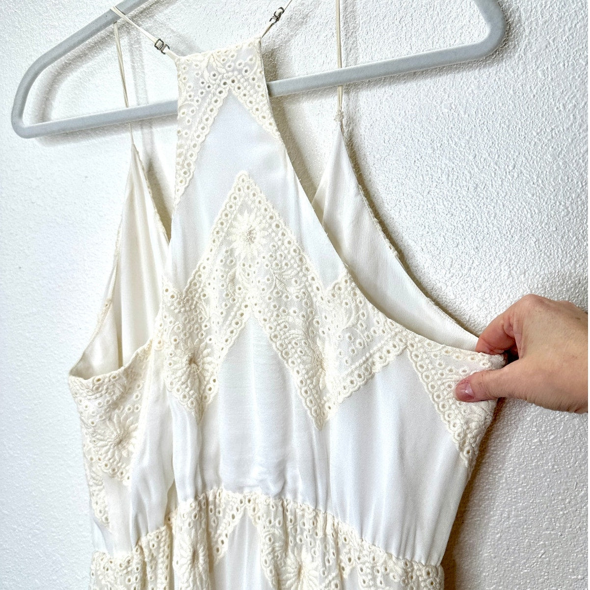 Lavender Brown Cream Willow Ruffle Embroidered Tulip Midi Dress L