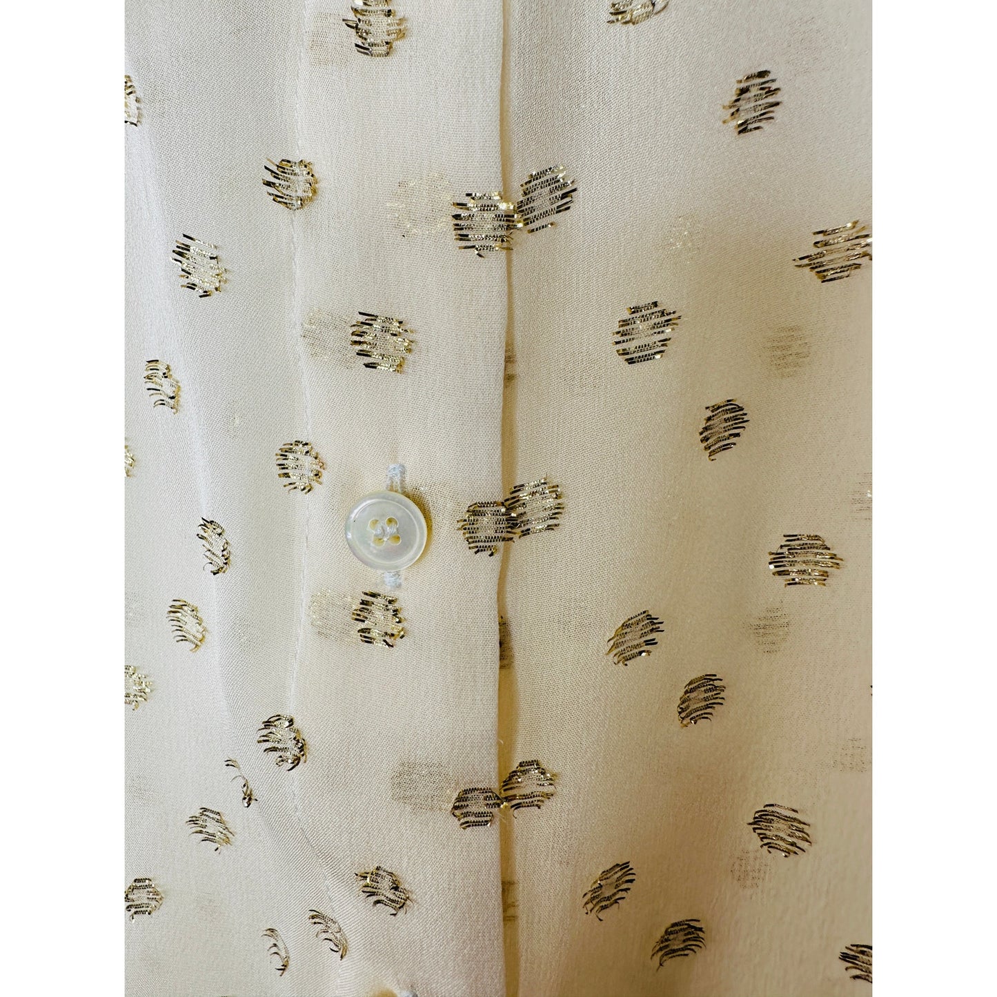 Stella McCartney Sheer Cream Gold Metallic Polka Dot Button Sheer Blouse 44 / L