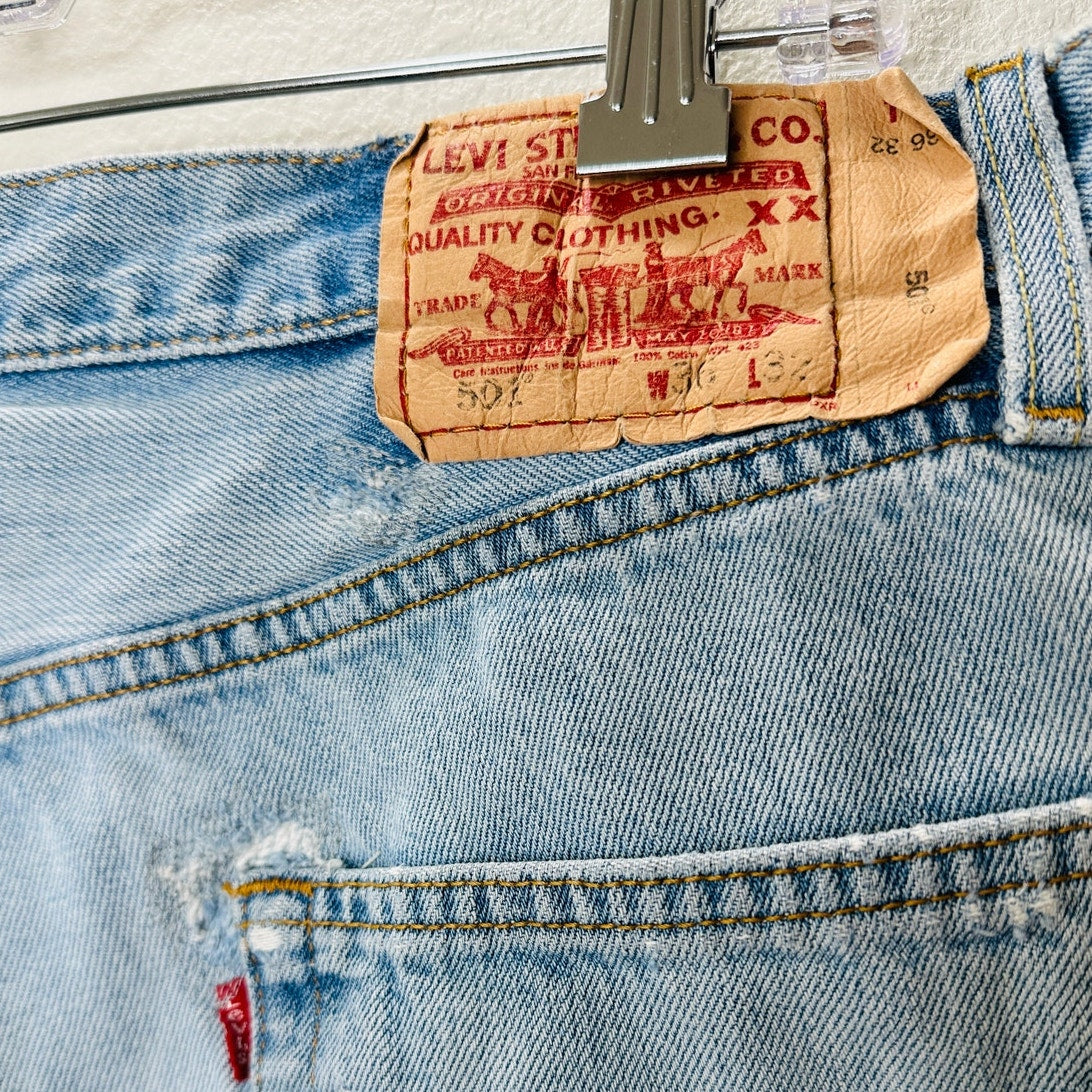 Levis 501 Light Blue Wash Button Fly Cutoff Refurbished Jean Shorts 36