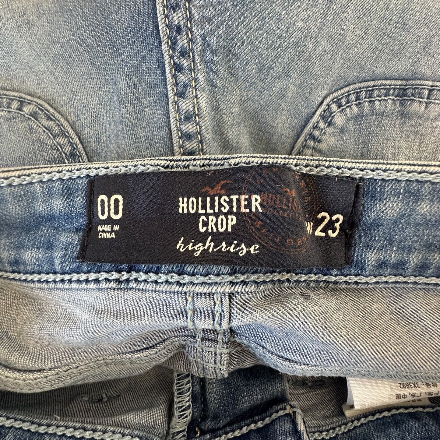 Hollister Medium Wash Crop Patch Pocket Hi-Rise Denim Skinny Jean Raw Hem 23 00