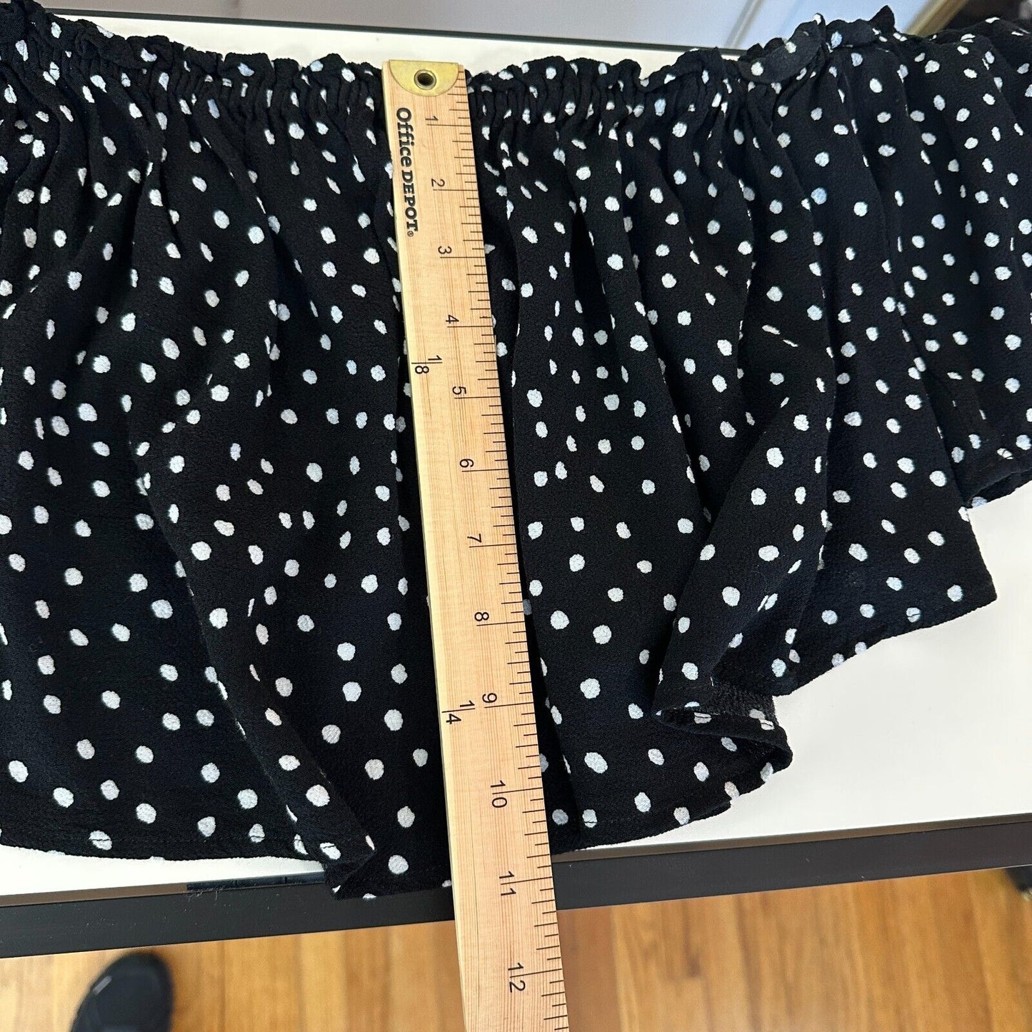Revolve NBD Cute Black & White Polka Dot Off-Shoulder Ruffled Crop Top Blouse L