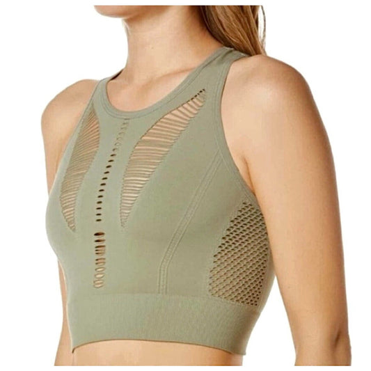Zella Body Natura Longline Sports Bra Front Back Cutaway Green Vetiver Large