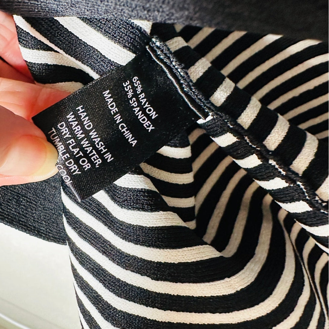 Ohne Titel Black & White Stripe High Rise Bodycon Flare Mini Skirt S
