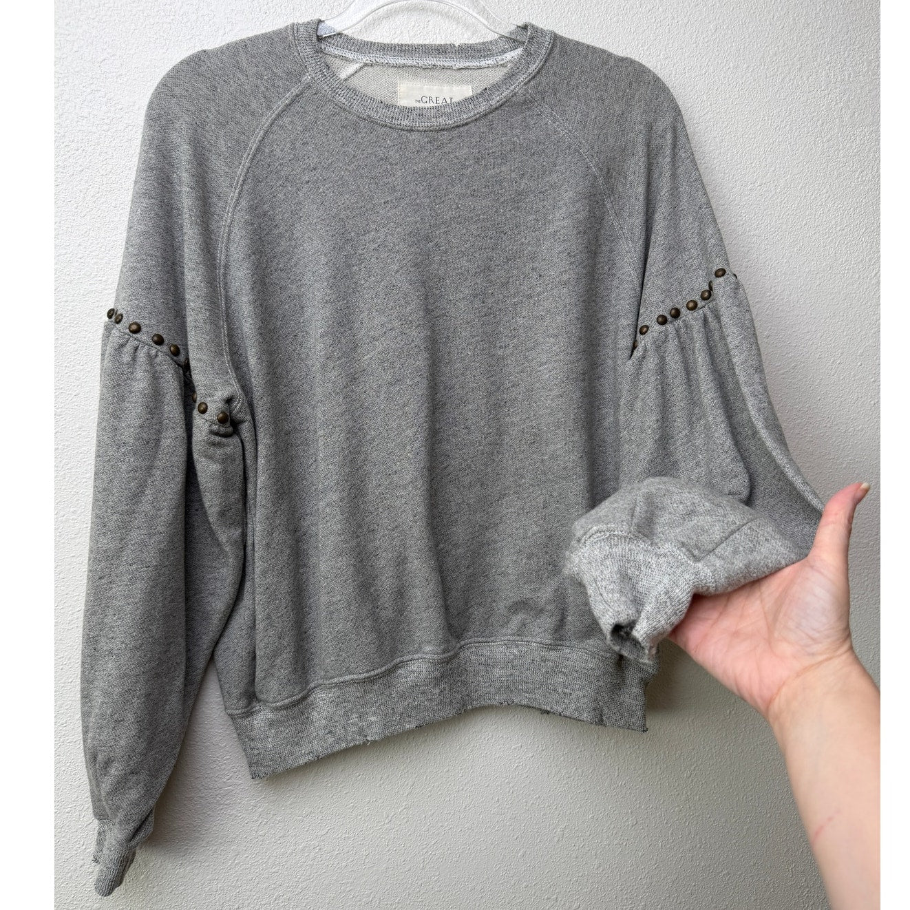The Great Studded Balloon Sleeve Gray Sweater Size 1 Small