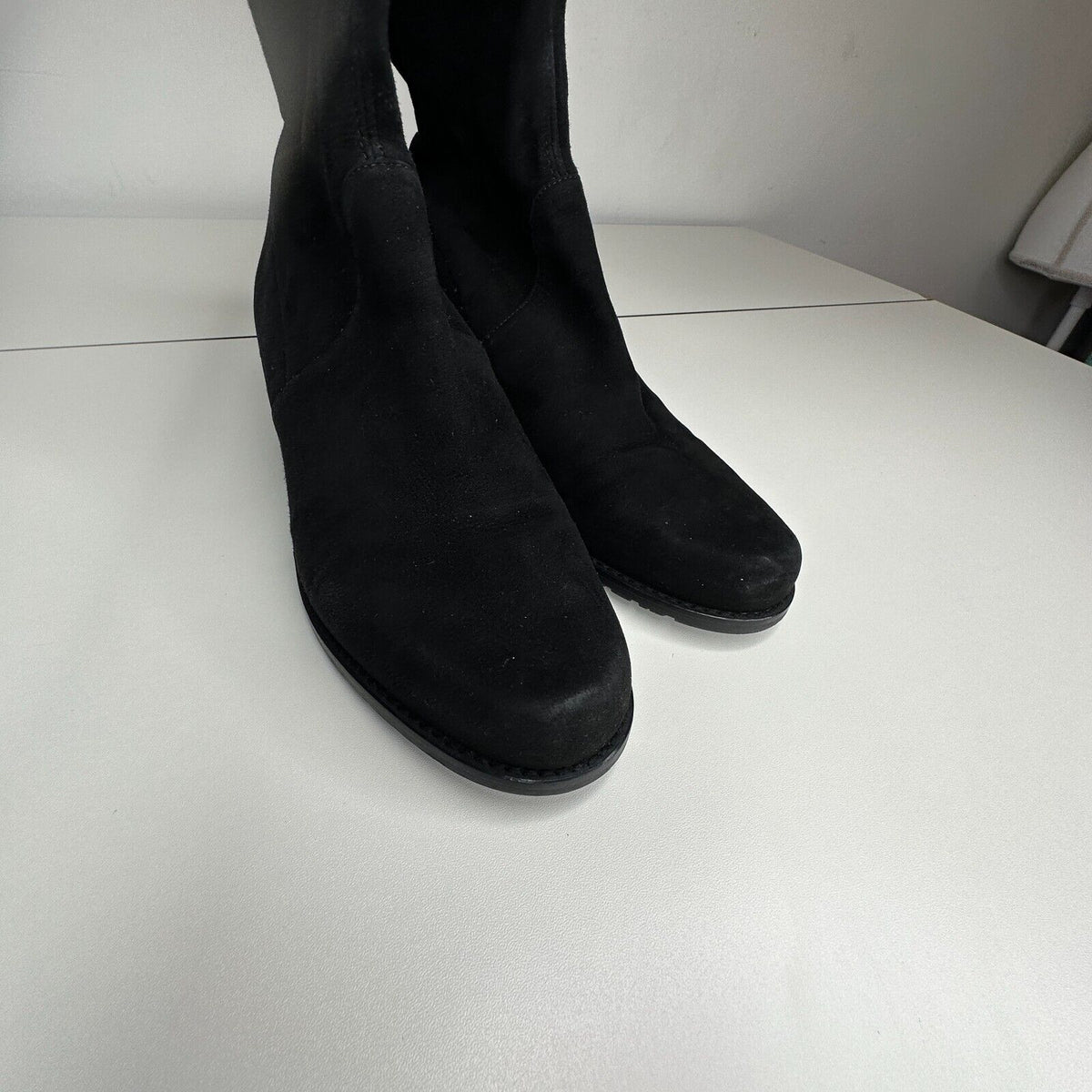 Stuart Weitzman Black Suede Lowland Over-The-Knee Flat Heel Lace up Boots 7