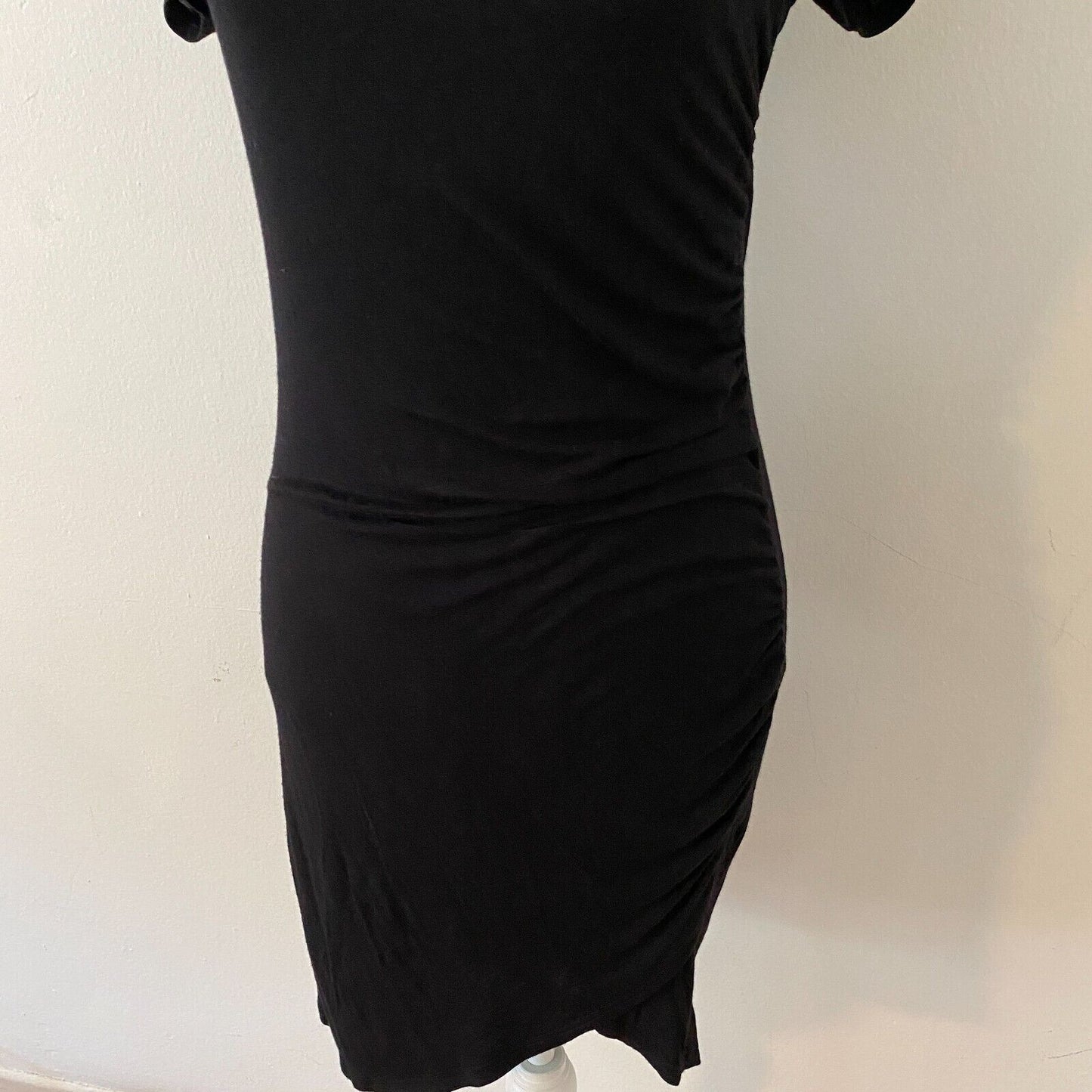 Alya Cute Black Bodycon Stretchy TShirt LBD Dress Asymmetrical Ruched Side Large