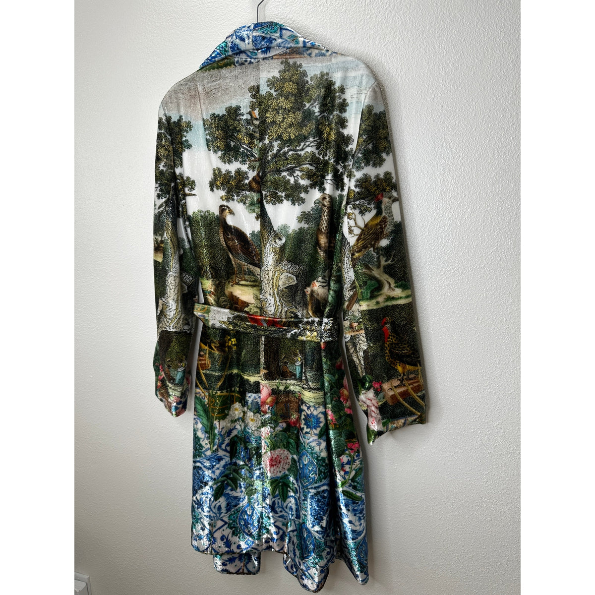 Libertine Ottoman Empire Birds Tie Waist House Coat Long Sleeve Green 3X / XL