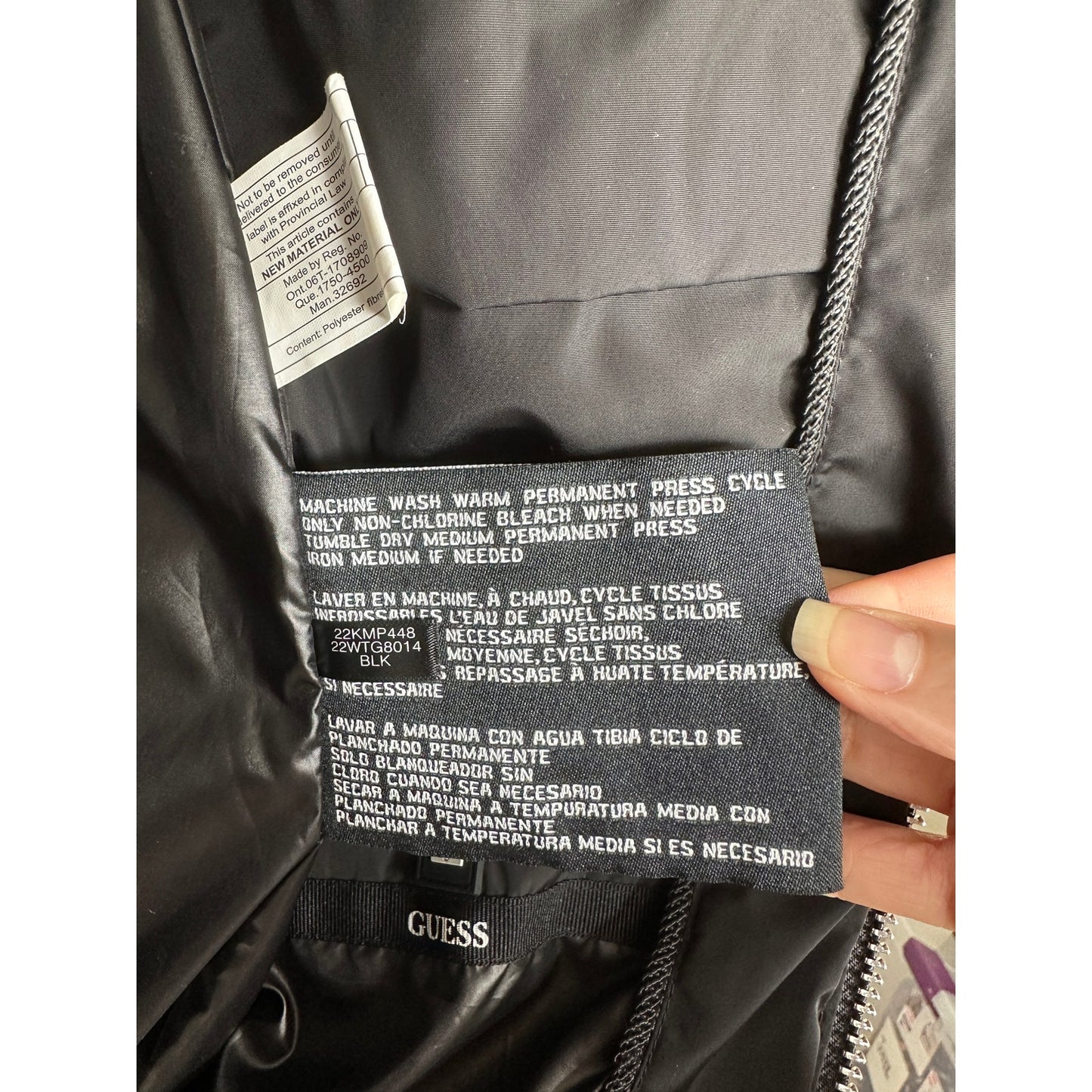 Guess Black Long Line Front Zip Hooded Puffer Jacket S