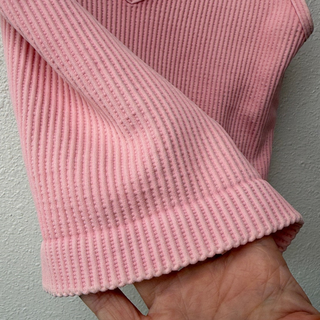 Niki Biki Pink Ribbed Cropped Tank Top V-Neck Stretch Sleeveless OS