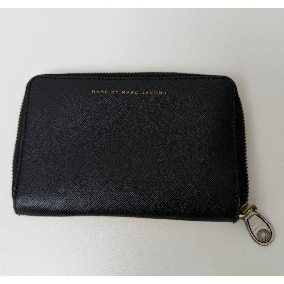Marc by Marc Jacobs Zip Around Wallet Black Beige Saffiano Women's Two Tone