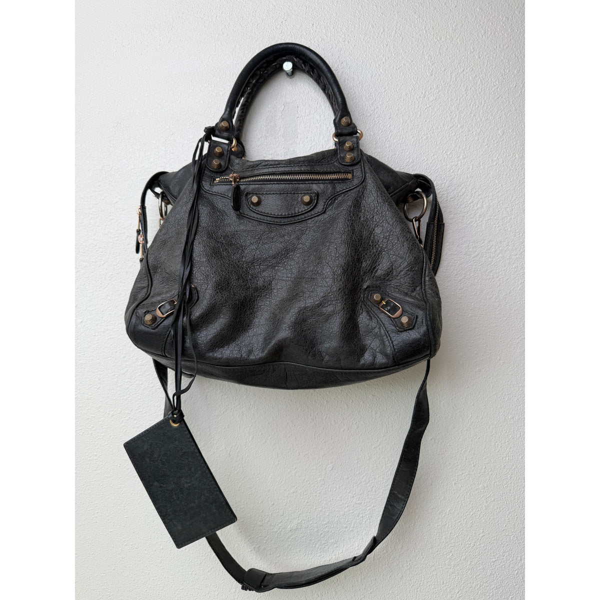 Balenciaga Black Studded Motorcycle Satchel Women's