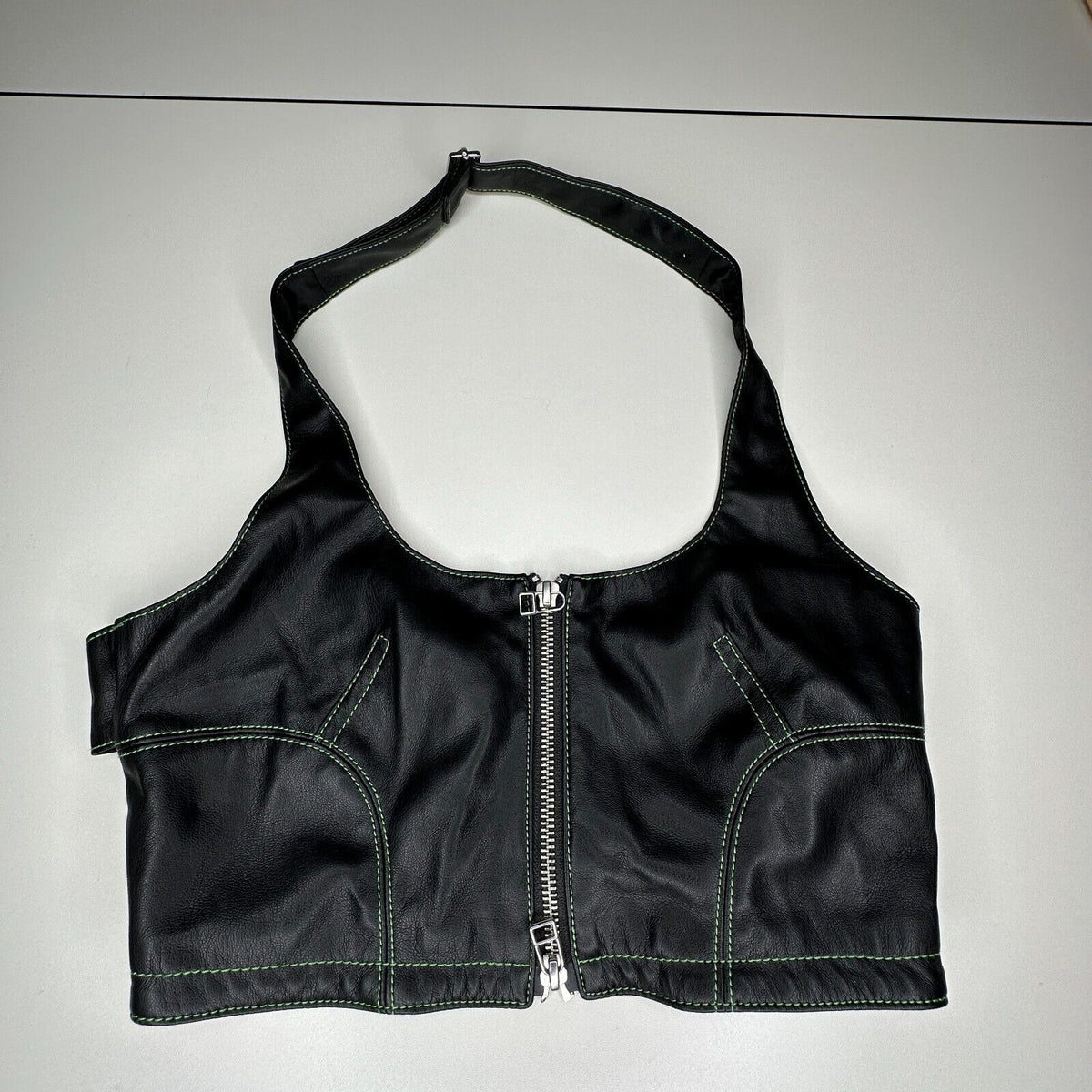 NWOT Eckhaus Latta Black Switch Halterneck Zip Top Tonal Stitch Scoop Neck Med